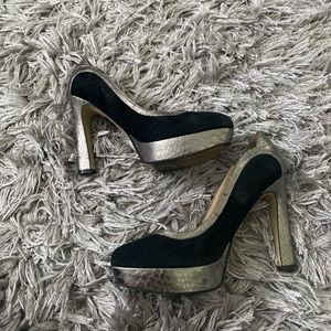 Audrey Brooke Berry Platform Snake & Suede Heels